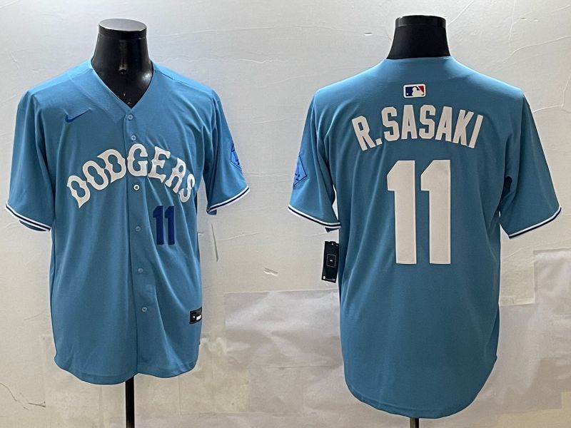 Men Los Angeles Dodgers #11 R.Sasaki Light Blue Joint Name 2025 Nike MLB Jersey style 9